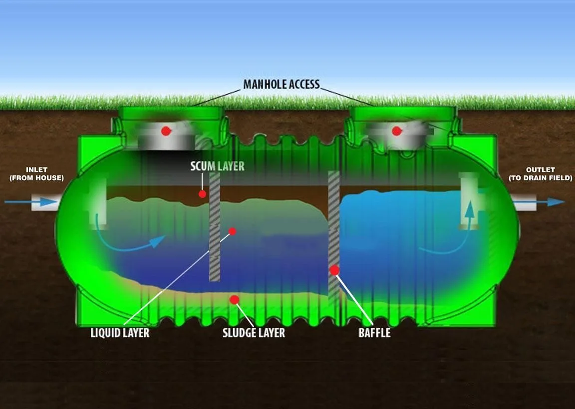 A diagram of a septic tank showing the different layers